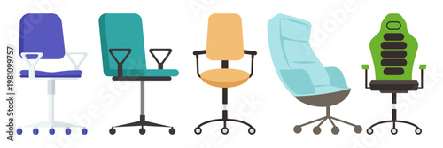 Colorful Modern Chair and Armchair Furniture Flat Illustration Collection Set