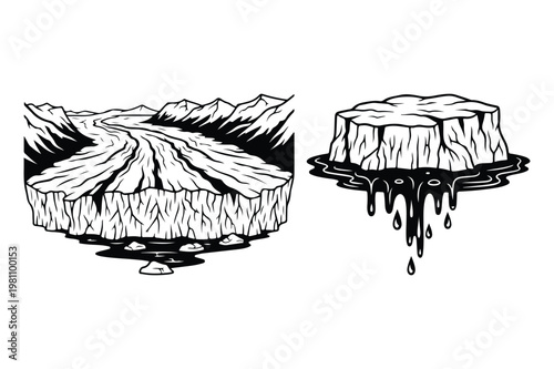 Glacier melting and breaking away into water vector illustration mountain