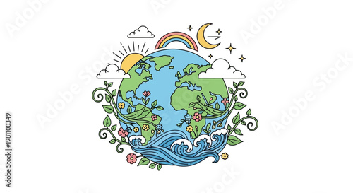 Fotografie Earth Globe with Colorful Illustration.