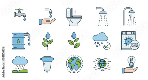 Foto Water Conservation Icons and Symbols.