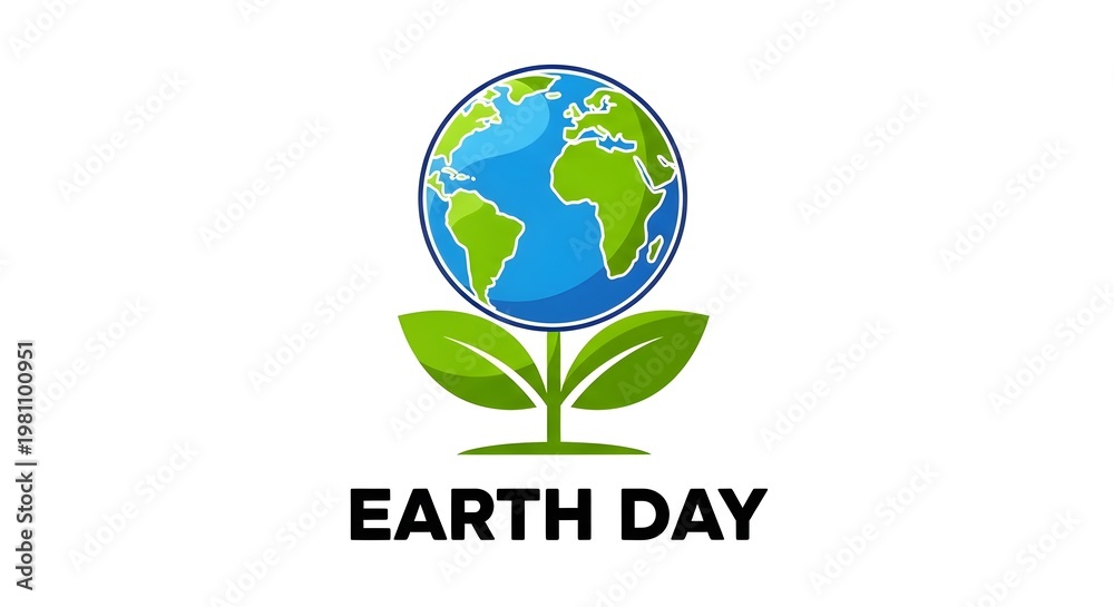 Fototapeta premium Earth day illustration with globe and green leaves