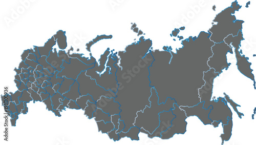 Russia Map with Blue Administrative Borders Dark Gray Style