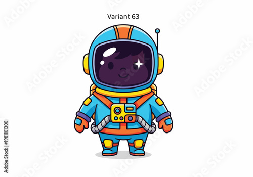 Adorable cartoon astronaut character with a star in his eye wearing a spacesuit illustration
