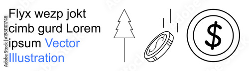 Financial growth, sustainability, environmental protection, asset management, ecology, economy. A tree and coins with dollar symbol. Financial growth and sustainability concept