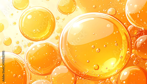 A vibrant abstract image showcases a multitude of shimmering, orange-hued spheres suspended in a luminous, golden background, creating a captivating visual texture.