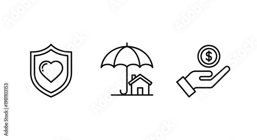 Insurance icons representing safety home and finance a silhouette