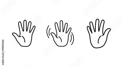 Three hand gestures depicted in a simple black outline silhouette