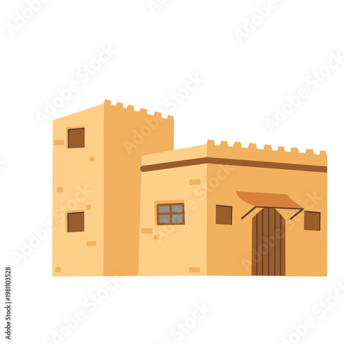 Traditional Desert Village House Flat Illustration Middle Eastern Architecture Scene