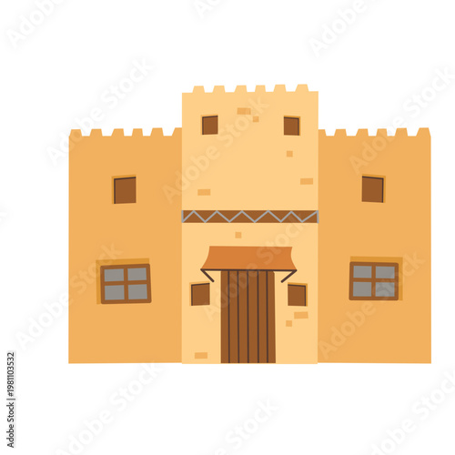 Classic Arabic House Facade Flat Illustration Middle Eastern Traditional Archite