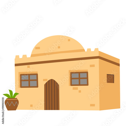 Arabic House with Dome Flat Illustration Islamic Architecture Minimal Style