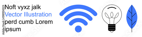 Technology, innovation, environmental sustainability, energy solutions, wireless communication, eco-friendliness. wireless symbol, light bulb and leaf icon in a simple design. Connectivity