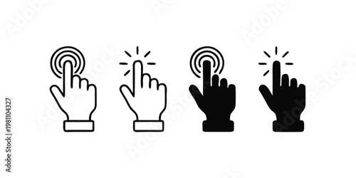 Hand cursor icons in outline and solid black for digital interaction