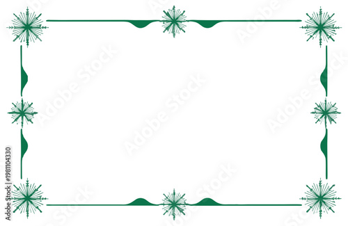 Green Snowflake Border Design with Decorative Elements for Winter Holiday Invitations