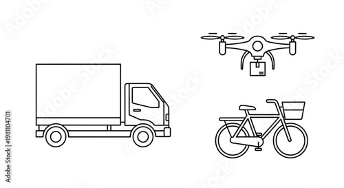 Delivery methods including a truck drone and bicycle silhouette