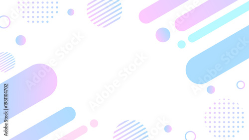 ピンク水色紫のグラデーションメンフィス背景 斜め楕円とドットストライプのポップデジタルデザイン 横長 16対9