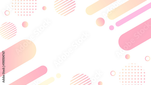 淡いピンクのグラデーションメンフィス背景 斜め楕円とドットストライプのふんわり可愛いデザイン 横長 16対9