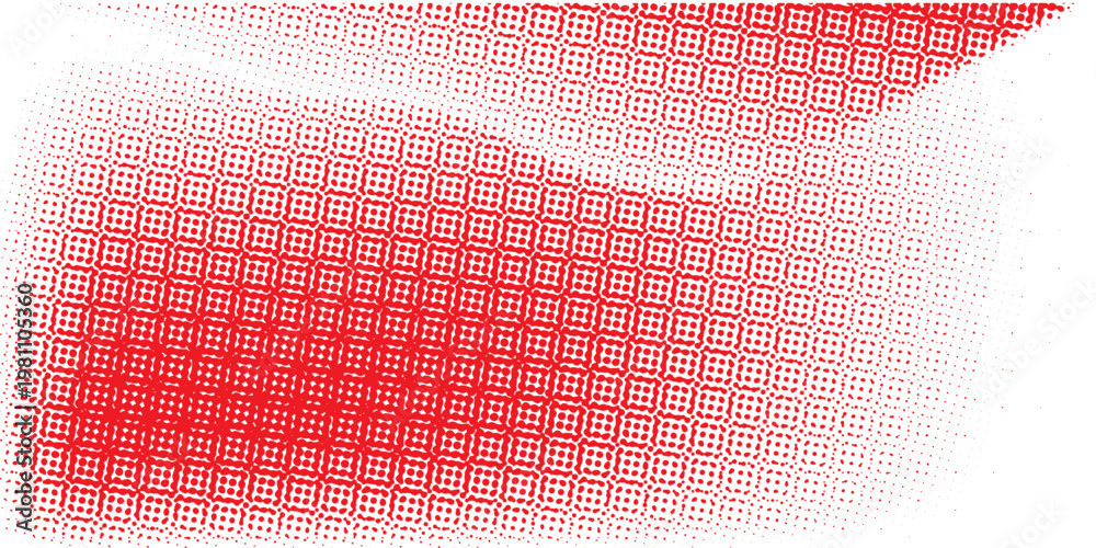 Fototapeta premium Red color halftone gradient texture. Vanishing cartoon polka dot background. Repeating dotted gradation pattern. Fading comic pop art overlay backdrop. Raster halftone effect wallpaper. Vector