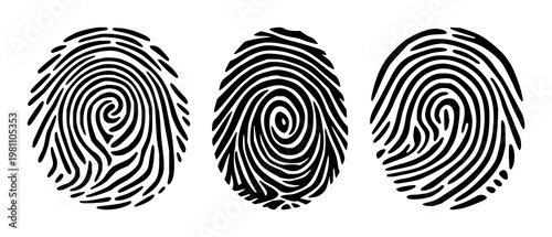 Fingerprint scan loop icon set with solid black design on white background featuring biometric, fingerprint, scan loop with line art and simple