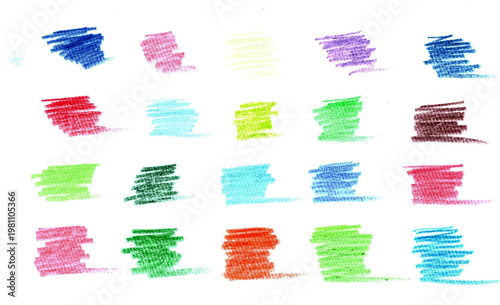A hand-drawn line in colored pencils, a series of lines on a white background.