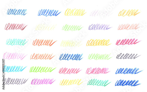 A hand-drawn line in colored pencils, a series of lines on a white background.