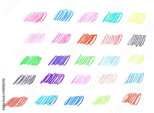 A hand-drawn line in colored pencils, a series of lines on a white background.