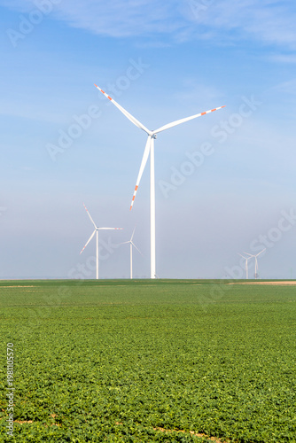 Nice view of the windmill fields in Wielowiec in Poland.