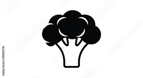 A simple black silhouette of a broccoli floret on a white background silhouette