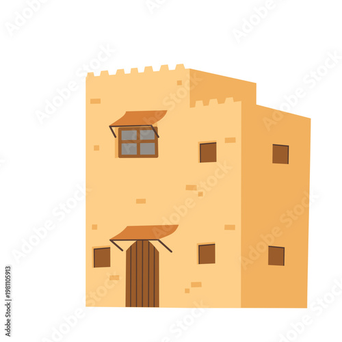 Middle Eastern Traditional House Flat Illustration Desert Architecture Minimal Style