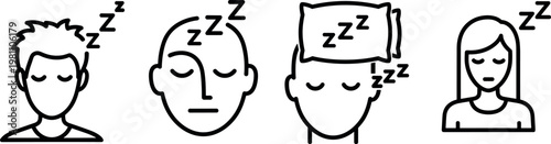 Sleeping Person Icons Set Featuring Heads with Zzz's for Rest and Sleep Concept