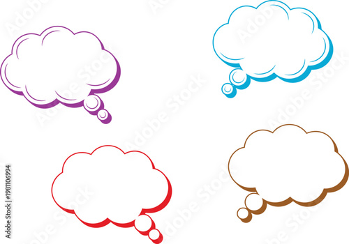 A set of colorful thought bubbles on a white background for creative expression