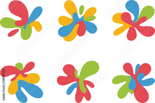 A set of colorful flower logos on a white background