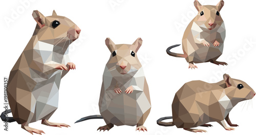 Low poly rat collection featuring geometric rodent poses isolated polygonal vector illustration set for modern design
