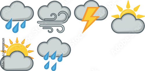 A set of weather icons depicting various meteorological conditions
