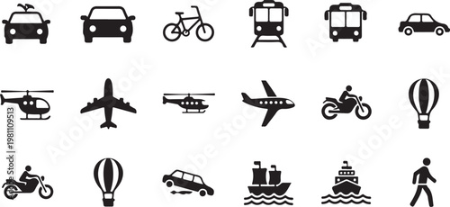 Transportation icons, vehicle symbols, travel signs, transportation set, 20 icons