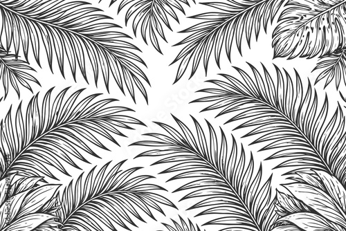 Quadro em tela Intricate repeating pattern of stylized palm fronds in monochrome design Vector