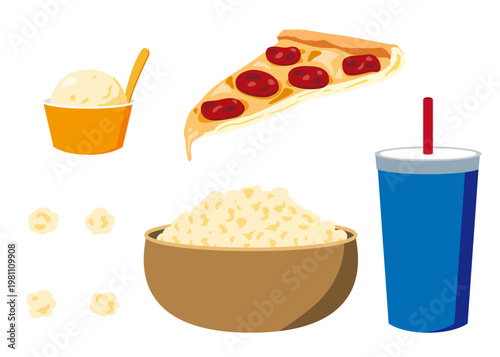 ジャンクフードのイラストのセット　映画鑑賞向け