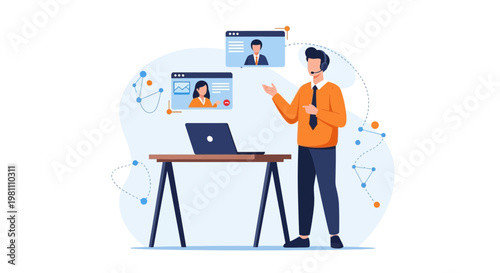 Online Meeting and Remote Collaboration Concept with People Video Conferencing