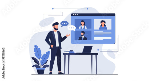 Online meeting with colleagues, remote work, video conference, business communication