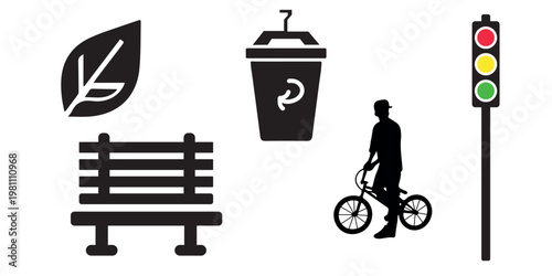 Urban icons a collection of city life elements in silhouette