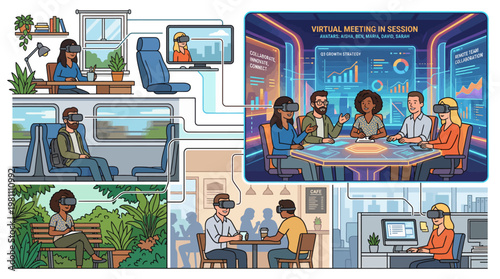 Diverse People Collaborating in a Virtual Reality Office Space from Multiple Locations