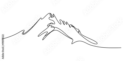 Continuous line drawing of a majestic mountain range landscape in a minimalist style. Vector, illustration