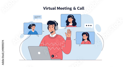 Virtual Meeting & Call: Diverse People Connecting Online via Video Conference