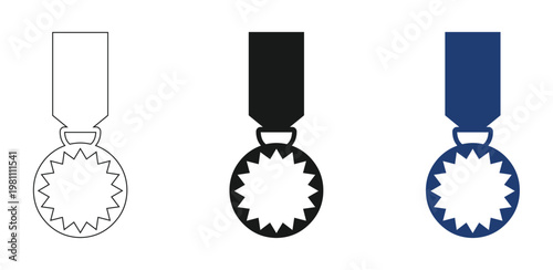 Victory Medal with Star Symbol Minimal Icon Pack. Winner Medal Badge Vector Illustration Collection