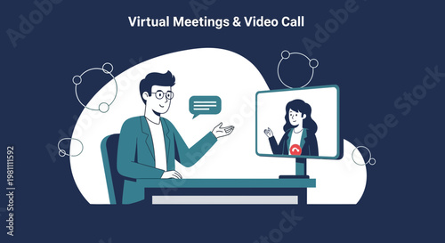 Virtual Meetings & Video Call: Business People Connecting Online