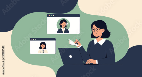 Woman working remotely, video conference call, online meeting, business communication