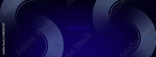 Abstract glowing circle lines on dark blue background. Geometric stripe line art design. Futuristic technology concept. Modern shiny blue lines. simple design