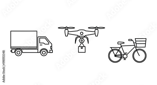 Delivery methods including truck drone and bicycle linear silhouette