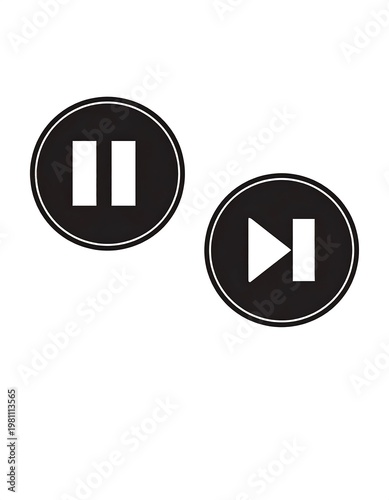 Free Download Graphic icons of pause and next play symbols within circles. Black, white, simple - GFXLoad
