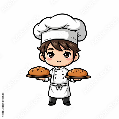 Chibi baker with bread vibrant illustration