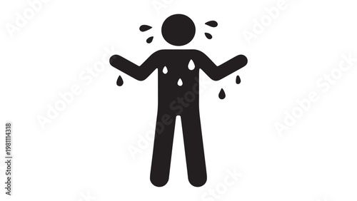 Man sweating heavily due to heat stroke or fever icon, solid style.